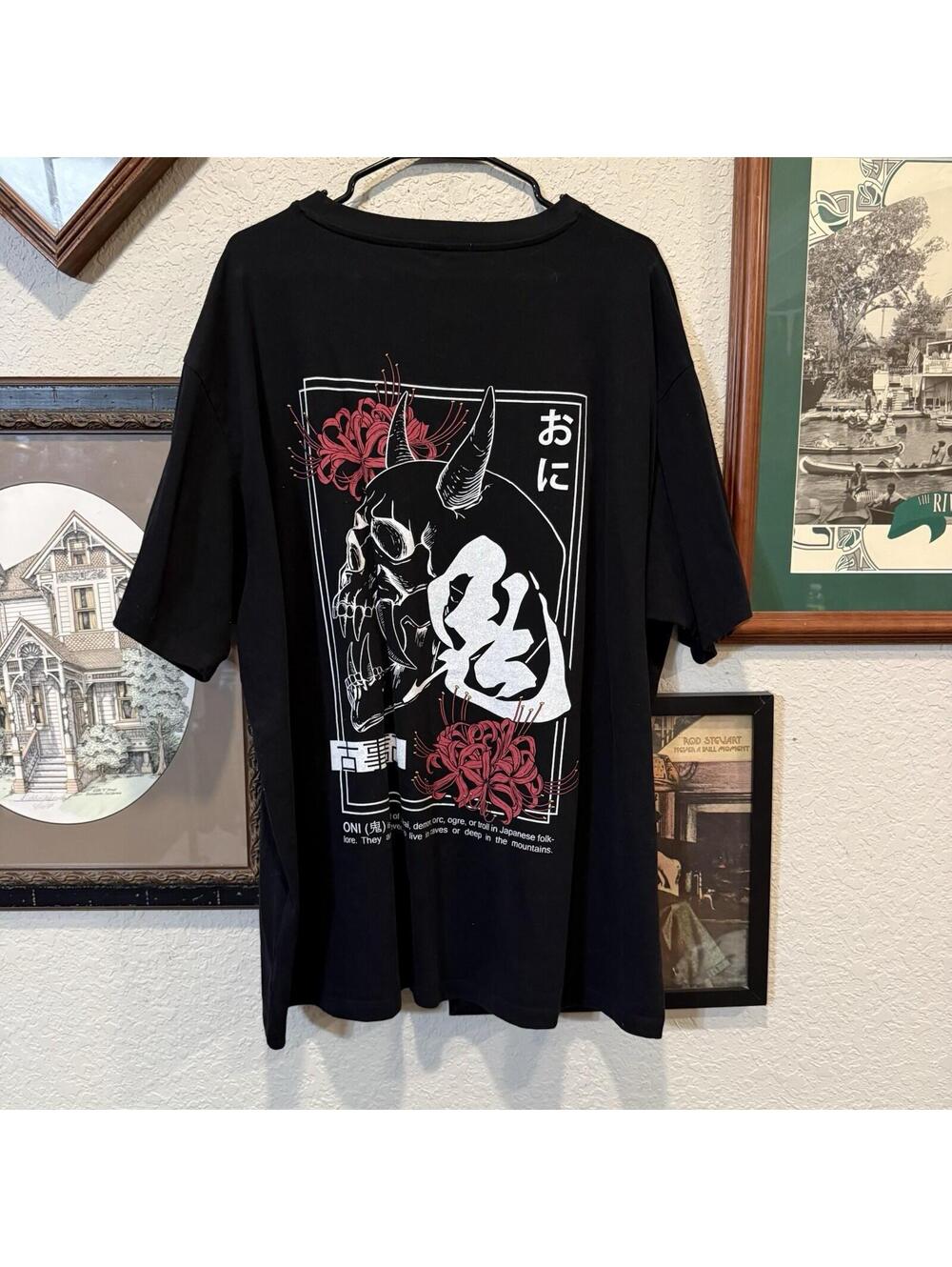 Suzushii Oni Designer Japanese Folklore Demon Art Black Men’s Shirt Size 2XL